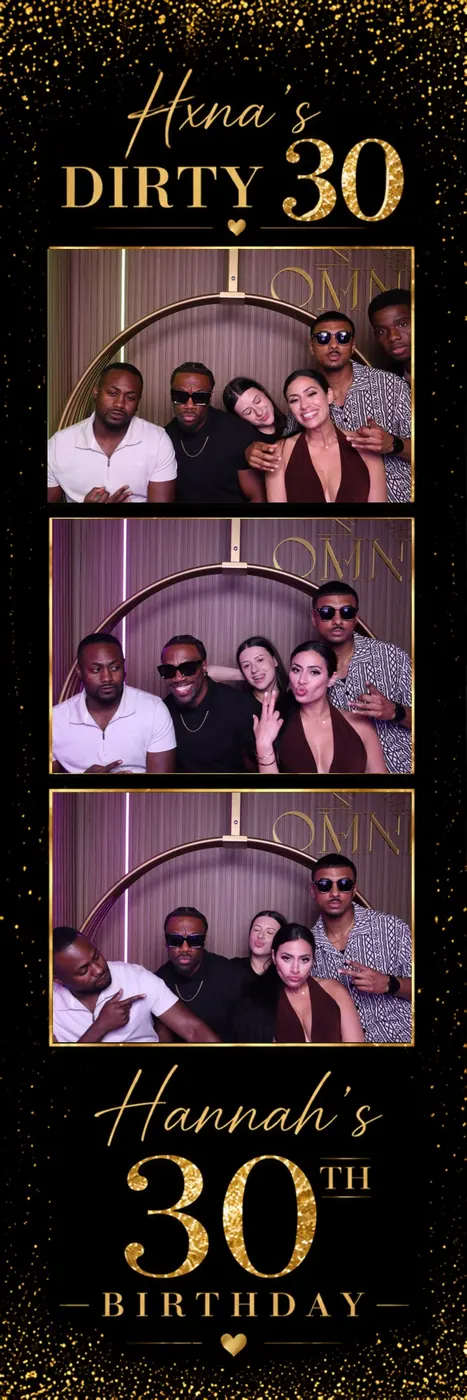 Custom photo strip design for a 30th birthday in black and gold